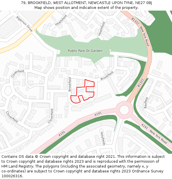 79, BROOKFIELD, WEST ALLOTMENT, NEWCASTLE UPON TYNE, NE27 0BJ: Location map and indicative extent of plot