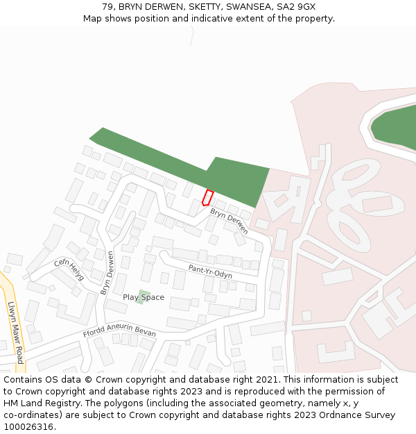 79, BRYN DERWEN, SKETTY, SWANSEA, SA2 9GX: Location map and indicative extent of plot