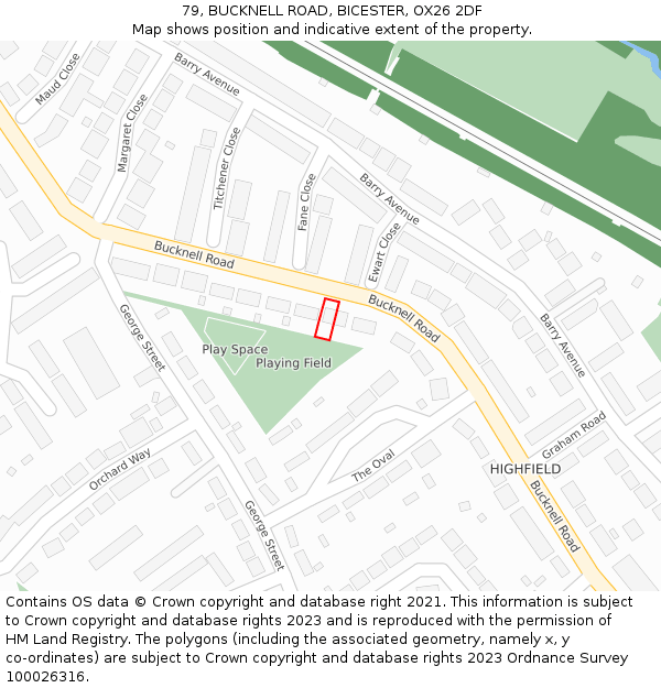 79, BUCKNELL ROAD, BICESTER, OX26 2DF: Location map and indicative extent of plot