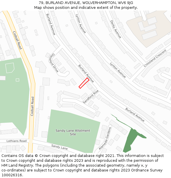 79, BURLAND AVENUE, WOLVERHAMPTON, WV6 9JG: Location map and indicative extent of plot