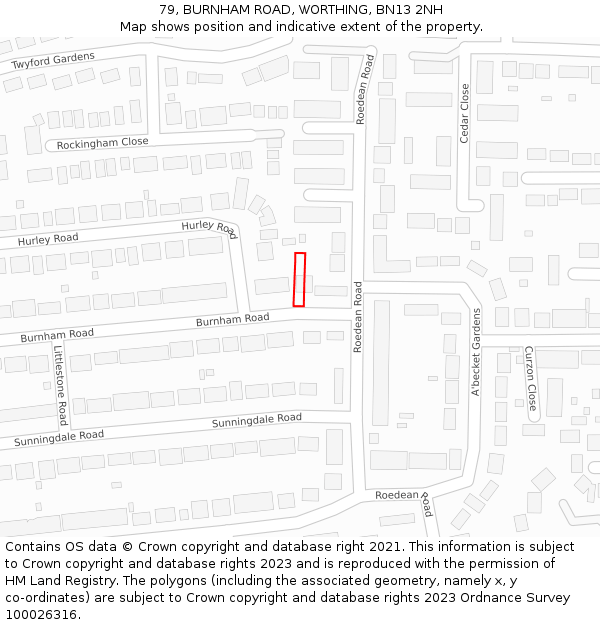 79, BURNHAM ROAD, WORTHING, BN13 2NH: Location map and indicative extent of plot