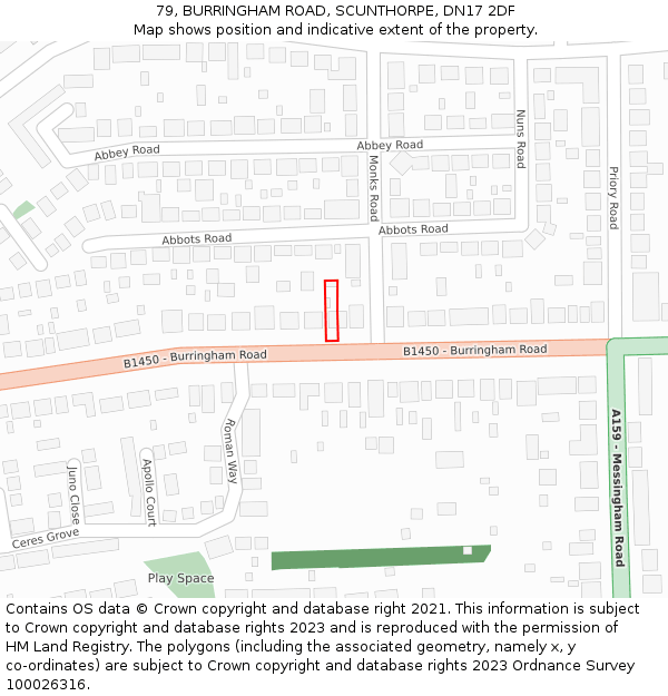 79, BURRINGHAM ROAD, SCUNTHORPE, DN17 2DF: Location map and indicative extent of plot