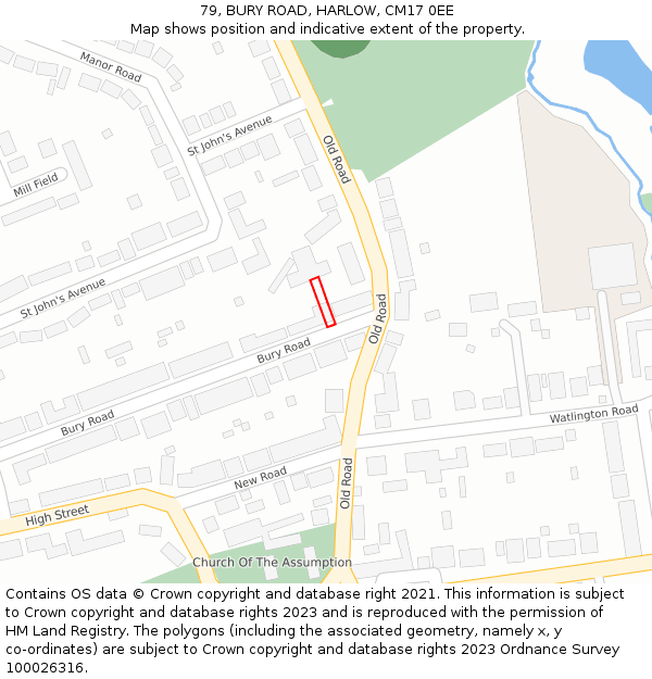 79, BURY ROAD, HARLOW, CM17 0EE: Location map and indicative extent of plot