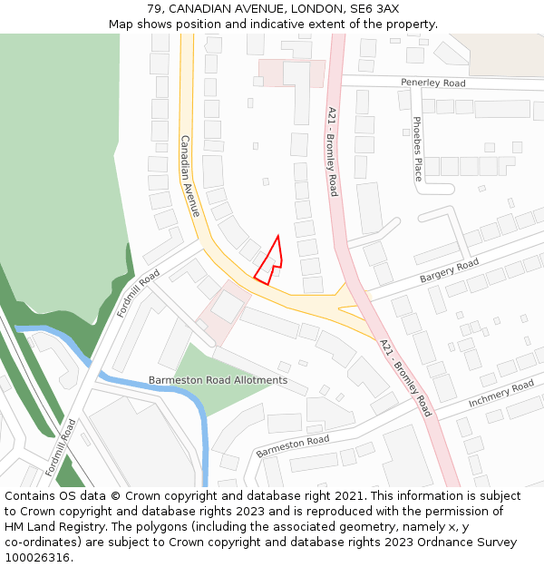 79, CANADIAN AVENUE, LONDON, SE6 3AX: Location map and indicative extent of plot