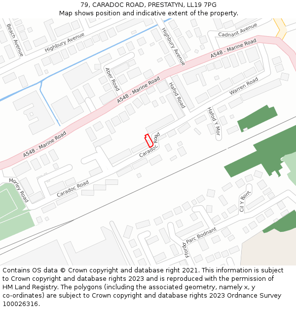 79, CARADOC ROAD, PRESTATYN, LL19 7PG: Location map and indicative extent of plot