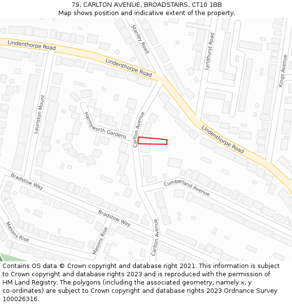 79, CARLTON AVENUE, BROADSTAIRS, CT10 1BB: Location map and indicative extent of plot