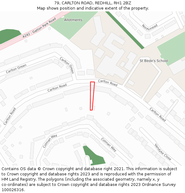 79, CARLTON ROAD, REDHILL, RH1 2BZ: Location map and indicative extent of plot