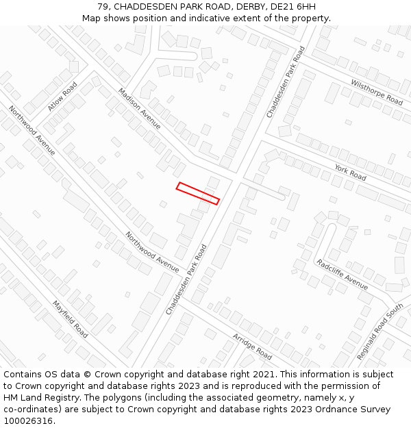 79, CHADDESDEN PARK ROAD, DERBY, DE21 6HH: Location map and indicative extent of plot