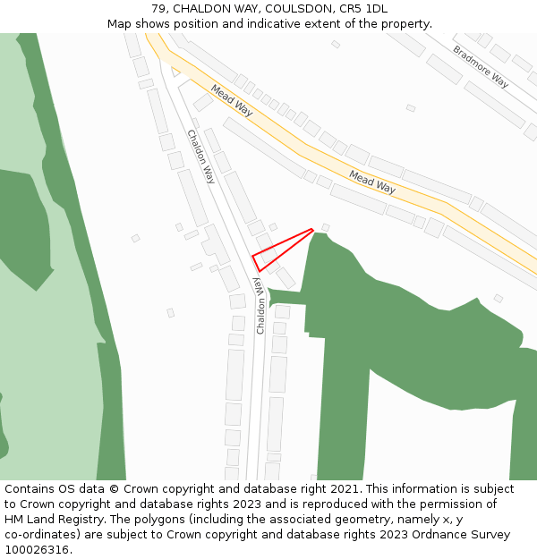 79, CHALDON WAY, COULSDON, CR5 1DL: Location map and indicative extent of plot