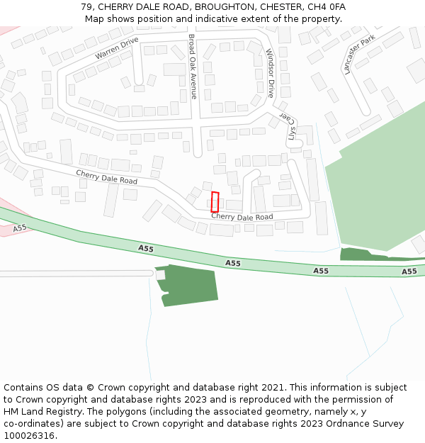 79, CHERRY DALE ROAD, BROUGHTON, CHESTER, CH4 0FA: Location map and indicative extent of plot