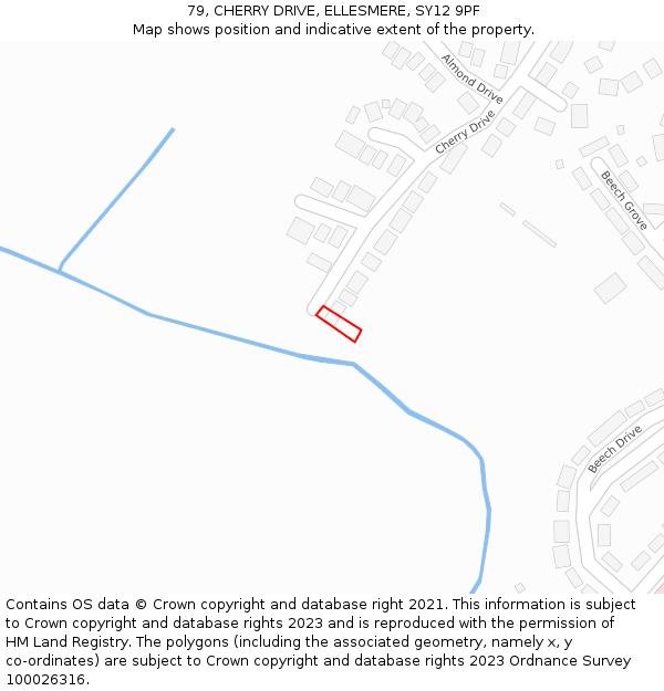 79, CHERRY DRIVE, ELLESMERE, SY12 9PF: Location map and indicative extent of plot