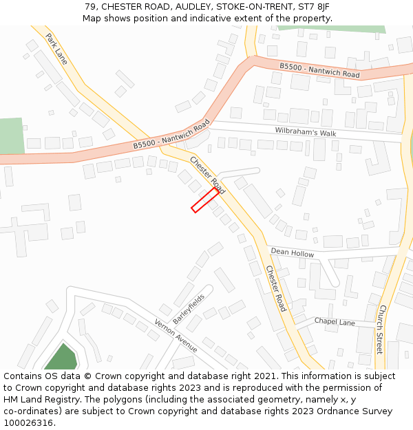 79, CHESTER ROAD, AUDLEY, STOKE-ON-TRENT, ST7 8JF: Location map and indicative extent of plot