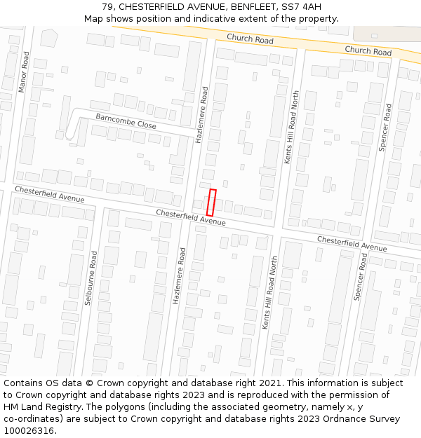 79, CHESTERFIELD AVENUE, BENFLEET, SS7 4AH: Location map and indicative extent of plot