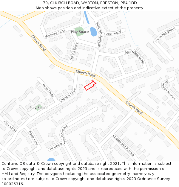 79, CHURCH ROAD, WARTON, PRESTON, PR4 1BD: Location map and indicative extent of plot