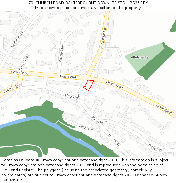 79, CHURCH ROAD, WINTERBOURNE DOWN, BRISTOL, BS36 1BY: Location map and indicative extent of plot