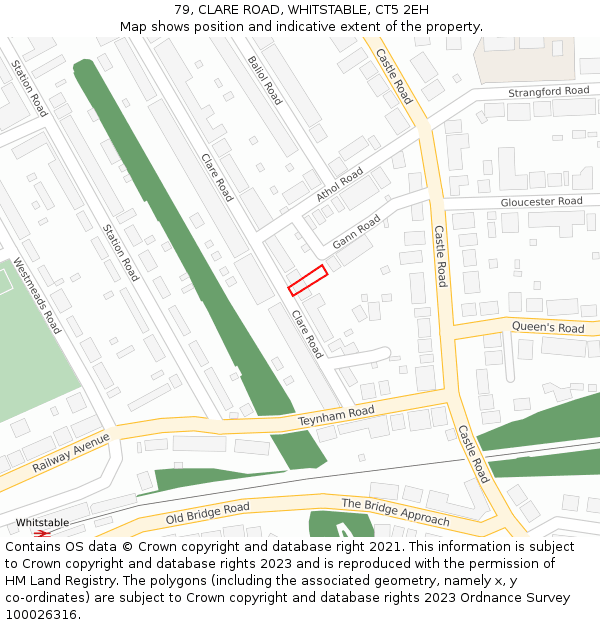 79, CLARE ROAD, WHITSTABLE, CT5 2EH: Location map and indicative extent of plot