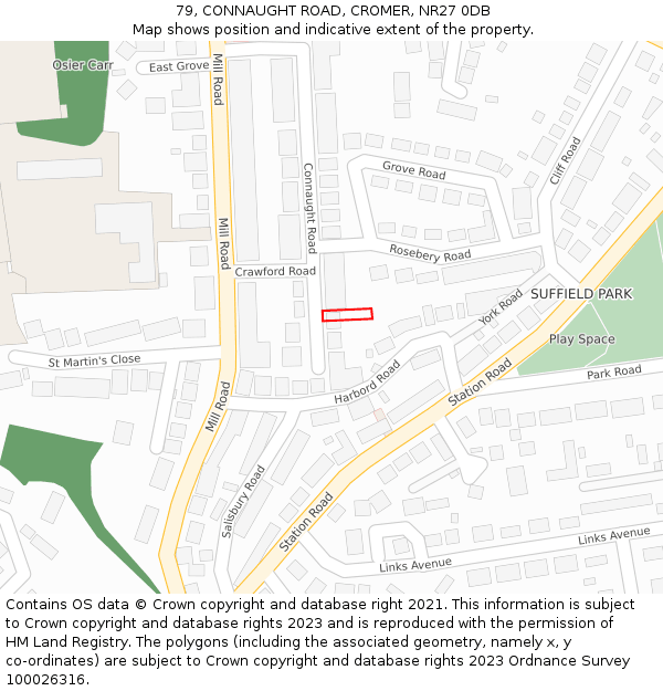 79, CONNAUGHT ROAD, CROMER, NR27 0DB: Location map and indicative extent of plot