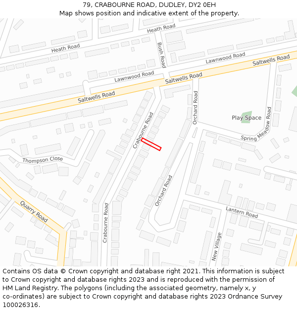 79, CRABOURNE ROAD, DUDLEY, DY2 0EH: Location map and indicative extent of plot