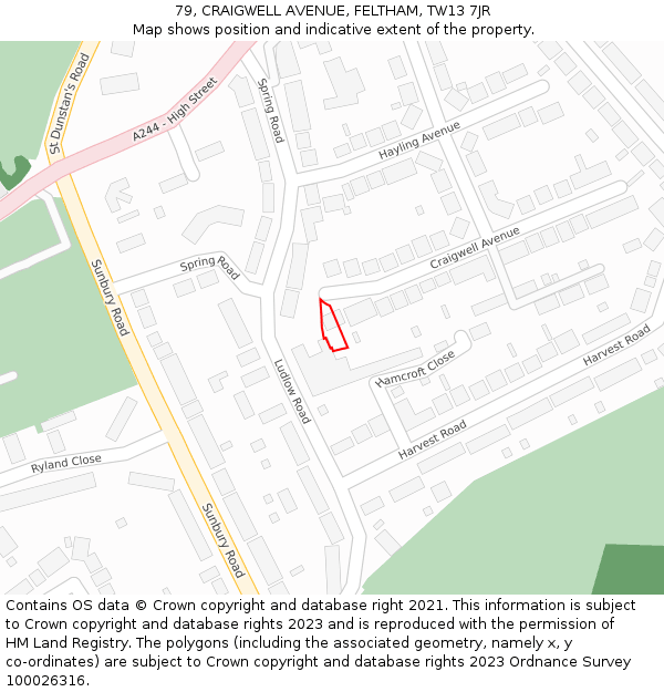 79, CRAIGWELL AVENUE, FELTHAM, TW13 7JR: Location map and indicative extent of plot