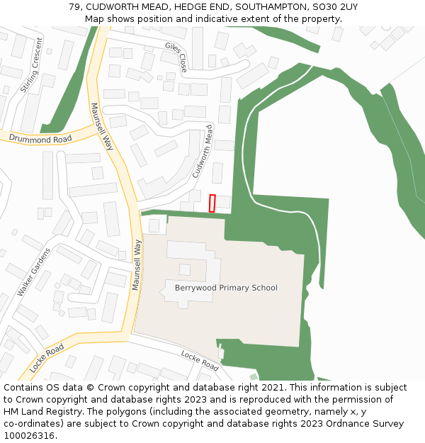 79, CUDWORTH MEAD, HEDGE END, SOUTHAMPTON, SO30 2UY: Location map and indicative extent of plot