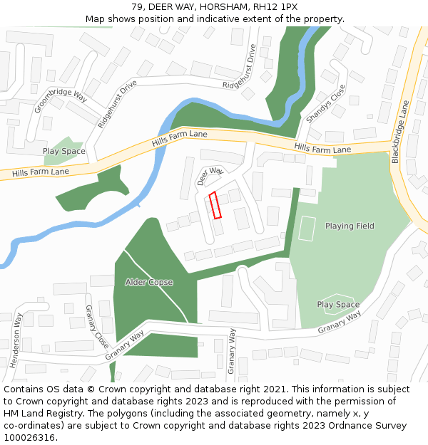 79, DEER WAY, HORSHAM, RH12 1PX: Location map and indicative extent of plot