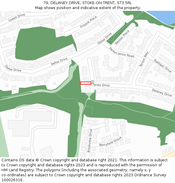 79, DELANEY DRIVE, STOKE-ON-TRENT, ST3 5RL: Location map and indicative extent of plot