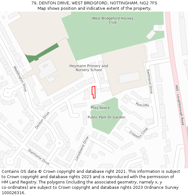 79, DENTON DRIVE, WEST BRIDGFORD, NOTTINGHAM, NG2 7FS: Location map and indicative extent of plot