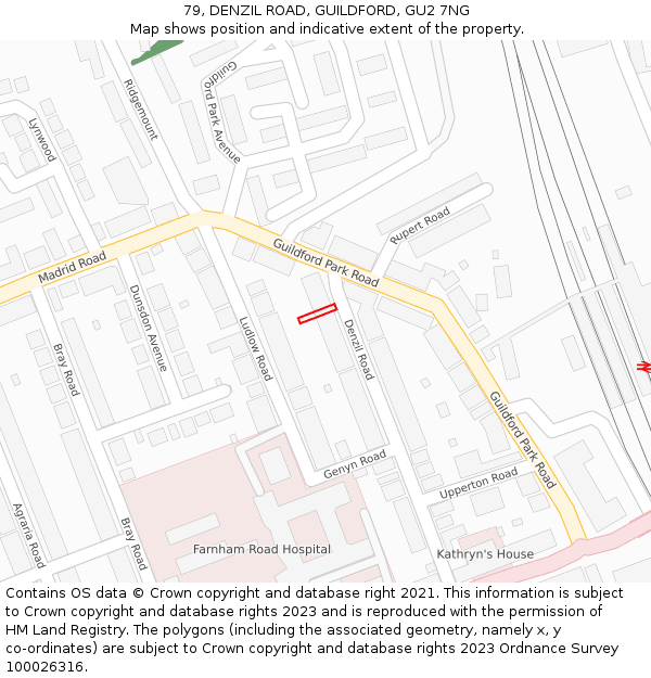 79, DENZIL ROAD, GUILDFORD, GU2 7NG: Location map and indicative extent of plot