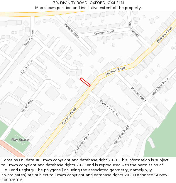 79, DIVINITY ROAD, OXFORD, OX4 1LN: Location map and indicative extent of plot