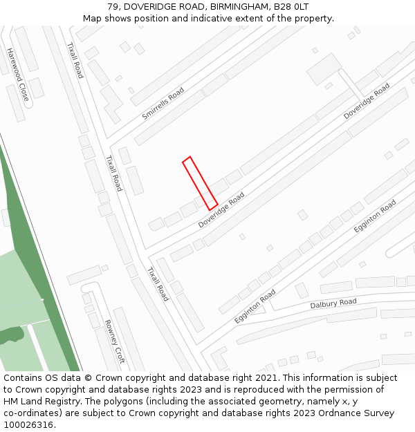 79, DOVERIDGE ROAD, BIRMINGHAM, B28 0LT: Location map and indicative extent of plot