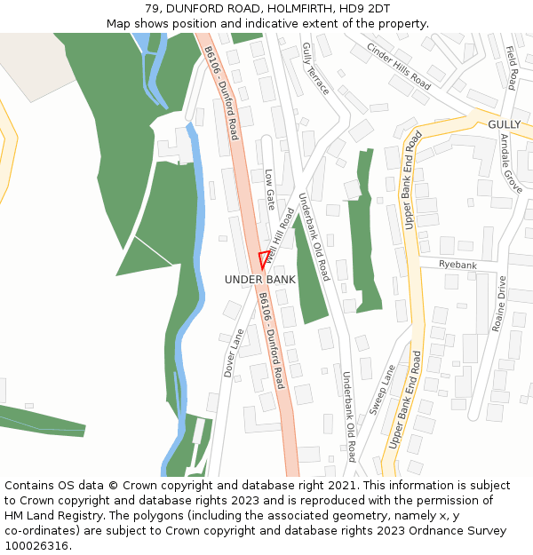 79, DUNFORD ROAD, HOLMFIRTH, HD9 2DT: Location map and indicative extent of plot