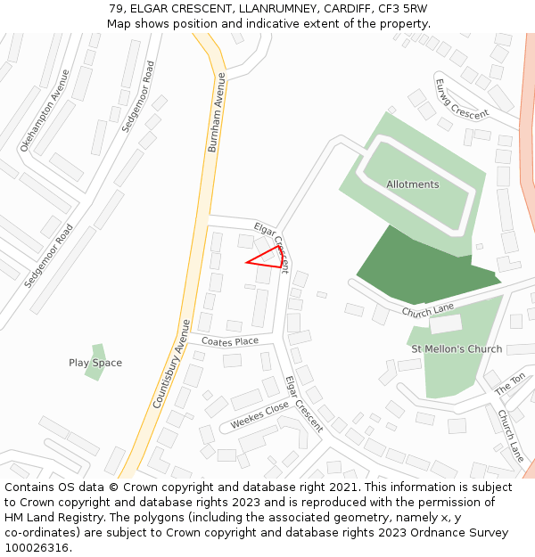 79, ELGAR CRESCENT, LLANRUMNEY, CARDIFF, CF3 5RW: Location map and indicative extent of plot