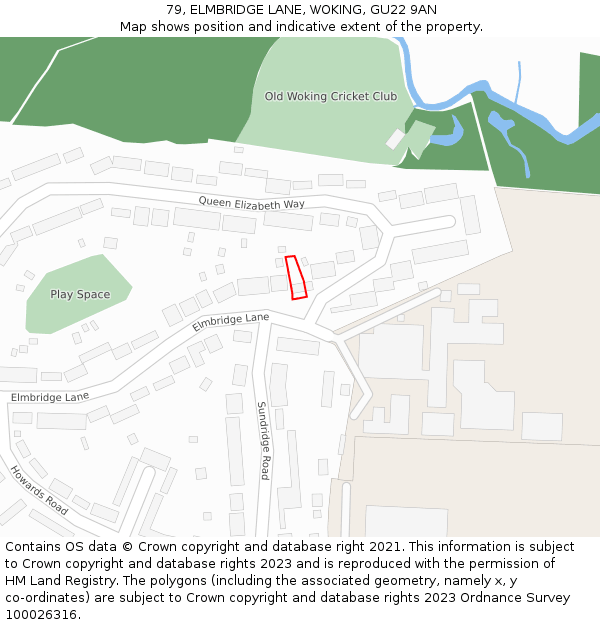79, ELMBRIDGE LANE, WOKING, GU22 9AN: Location map and indicative extent of plot