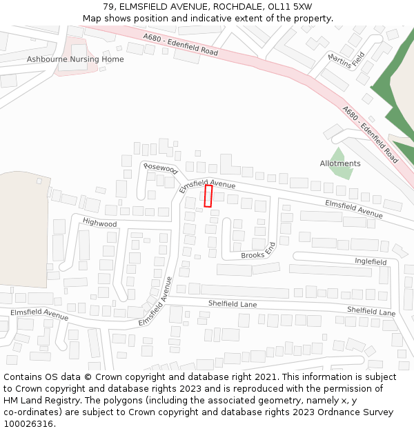 79, ELMSFIELD AVENUE, ROCHDALE, OL11 5XW: Location map and indicative extent of plot