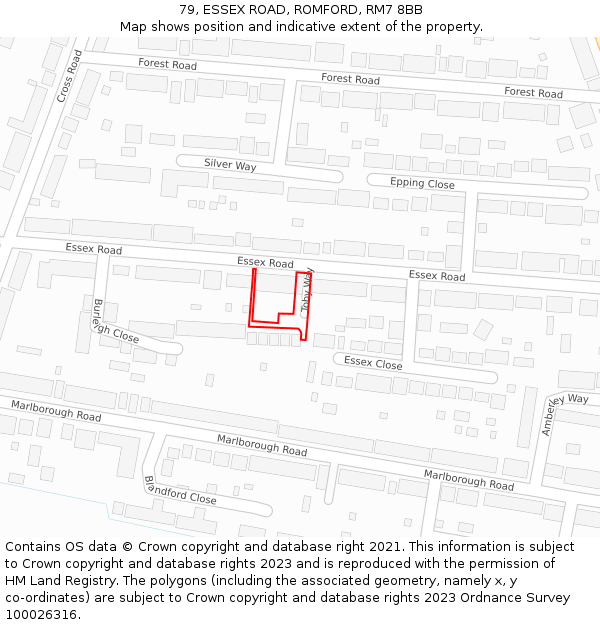 79, ESSEX ROAD, ROMFORD, RM7 8BB: Location map and indicative extent of plot