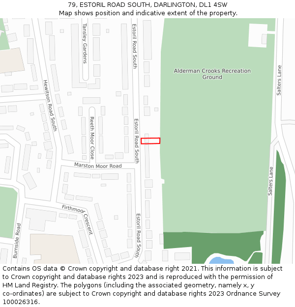 79, ESTORIL ROAD SOUTH, DARLINGTON, DL1 4SW: Location map and indicative extent of plot