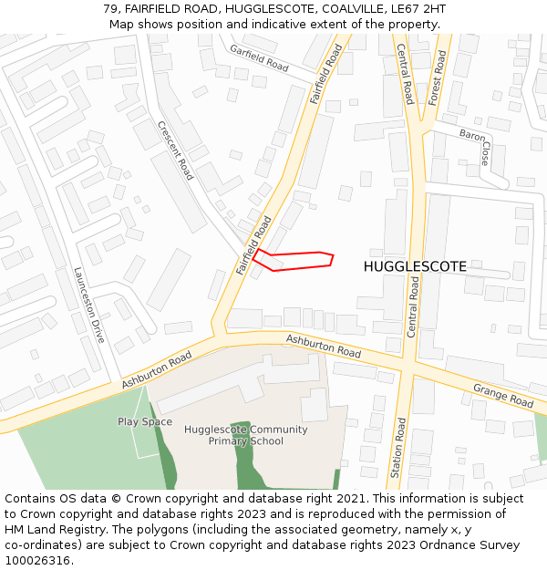 79, FAIRFIELD ROAD, HUGGLESCOTE, COALVILLE, LE67 2HT: Location map and indicative extent of plot