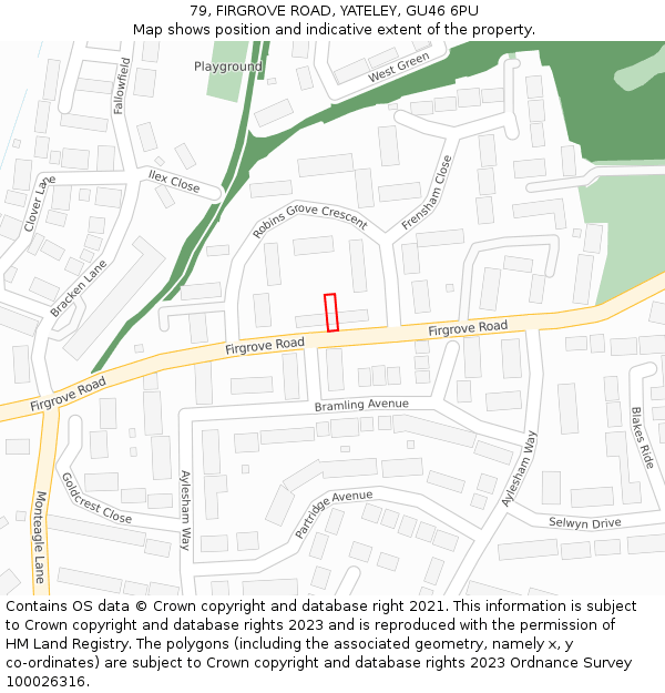 79, FIRGROVE ROAD, YATELEY, GU46 6PU: Location map and indicative extent of plot