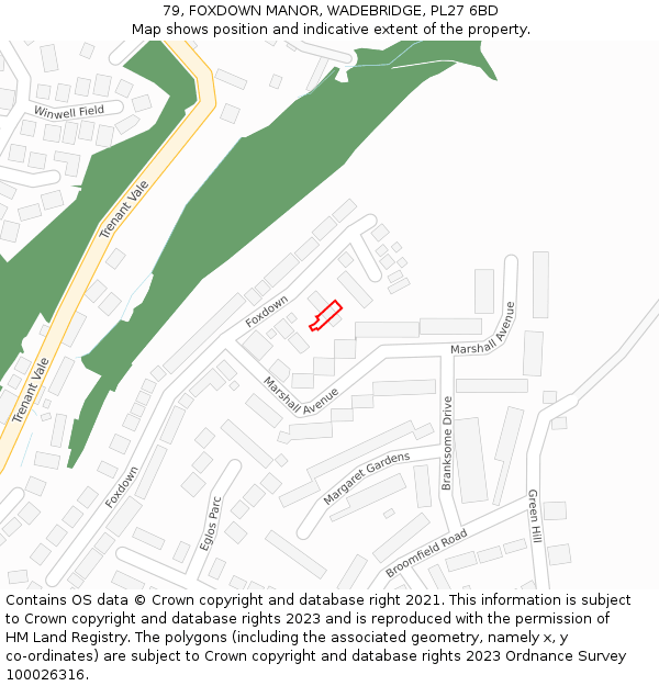 79, FOXDOWN MANOR, WADEBRIDGE, PL27 6BD: Location map and indicative extent of plot