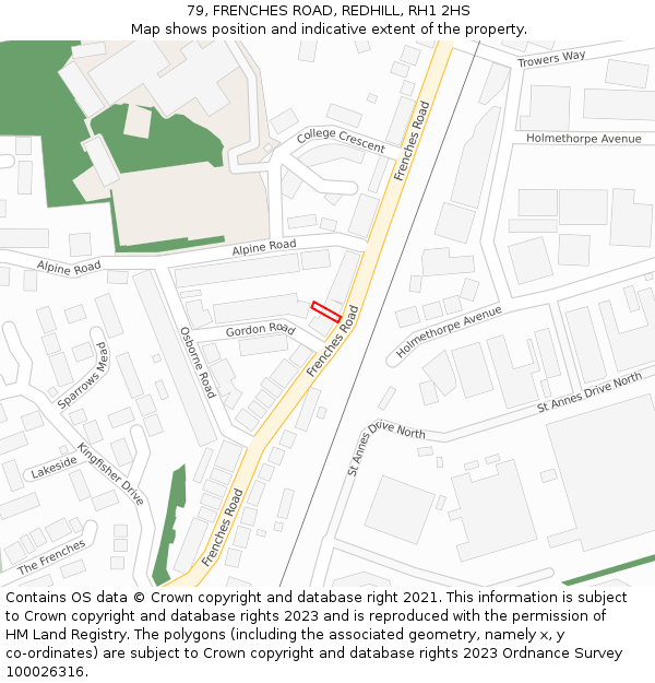 79, FRENCHES ROAD, REDHILL, RH1 2HS: Location map and indicative extent of plot