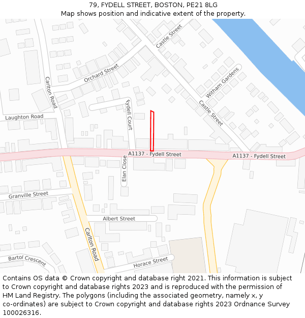 79, FYDELL STREET, BOSTON, PE21 8LG: Location map and indicative extent of plot