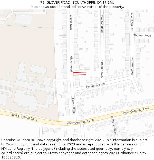 79, GLOVER ROAD, SCUNTHORPE, DN17 1AU: Location map and indicative extent of plot