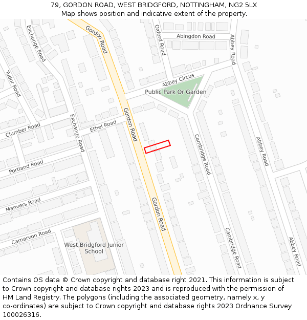 79, GORDON ROAD, WEST BRIDGFORD, NOTTINGHAM, NG2 5LX: Location map and indicative extent of plot