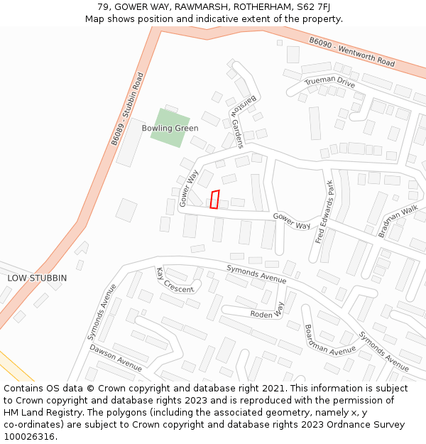 79, GOWER WAY, RAWMARSH, ROTHERHAM, S62 7FJ: Location map and indicative extent of plot