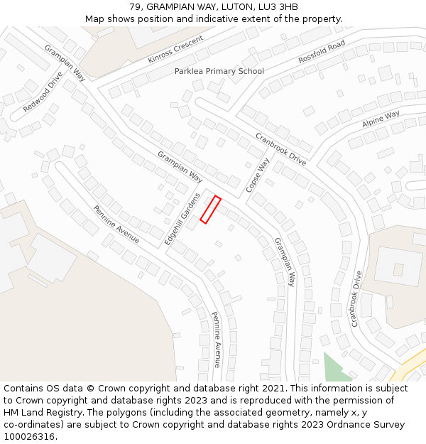 79, GRAMPIAN WAY, LUTON, LU3 3HB: Location map and indicative extent of plot