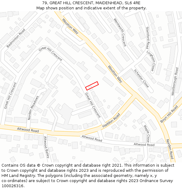 79, GREAT HILL CRESCENT, MAIDENHEAD, SL6 4RE: Location map and indicative extent of plot