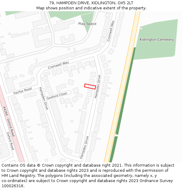 79, HAMPDEN DRIVE, KIDLINGTON, OX5 2LT: Location map and indicative extent of plot