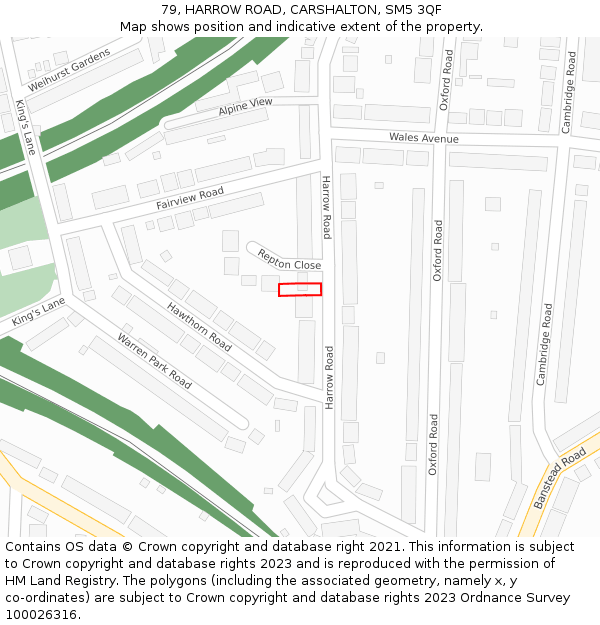 79, HARROW ROAD, CARSHALTON, SM5 3QF: Location map and indicative extent of plot