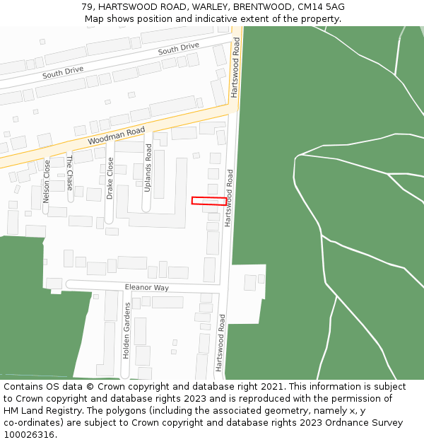 79, HARTSWOOD ROAD, WARLEY, BRENTWOOD, CM14 5AG: Location map and indicative extent of plot