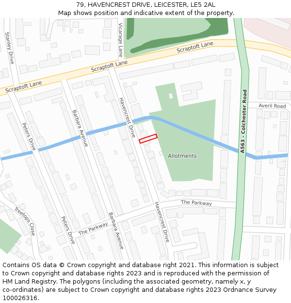 79, HAVENCREST DRIVE, LEICESTER, LE5 2AL: Location map and indicative extent of plot